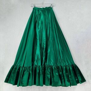 VTG 90s Taffeta Satin Emerald Green Shiny Midi Skirt Formal Classic Xmas 9/10